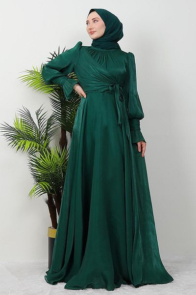 GİZ AGİYİM Βραδινό φόρεμα Emerald Silk - Λεπτομέρεια φιόγκου