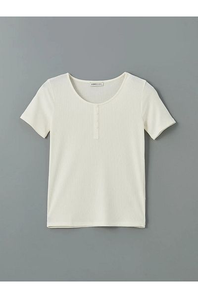 LC Waikiki Lcwaikiki Classic Ecru Crew Neck Textured Women's T-Shirt