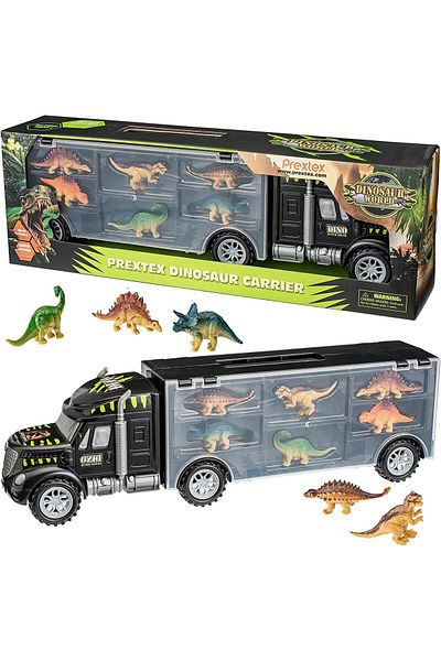 Yelajoy Monster Truck Toys,with 6 Mini Plastic Dinosaurs and one transport truck,for Kids 3+