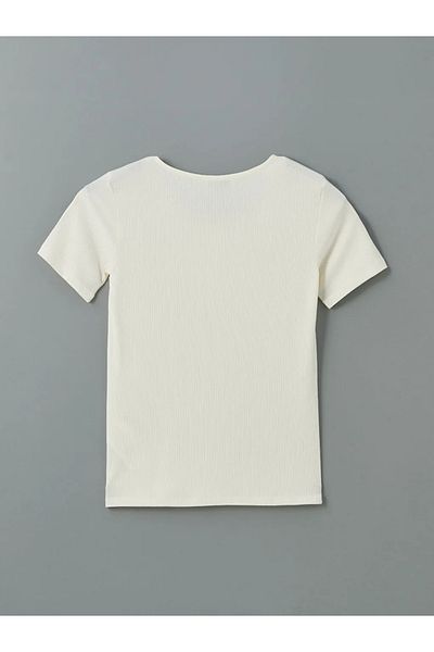LC Waikiki Lcwaikiki Classic Ecru Crew Neck Textured Women's T-Shirt