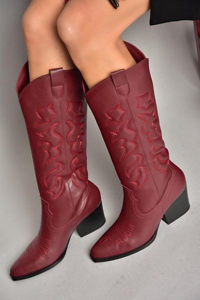 Fox Shoes Τ 296815009   Γυναικείες μπότες Claret Red Cowboy Model