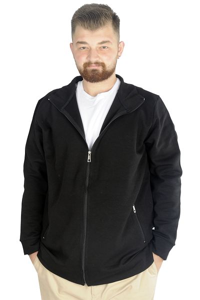 ModeXL Mode Xl Plus Size Ανδρική Ζακέτα με φερμουάρ Stell Stand γιακά 20571 Μαύρο