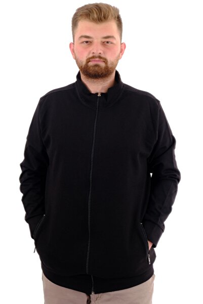 ModeXL Mode Xl Large Size Men's Cardigan Zippered Stell Stand Collar 20571 Black