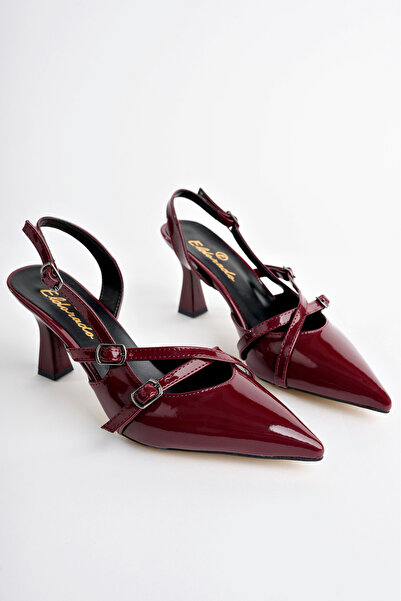 meyra'nın ayakkabıları Women's Burgundy Patent Leather Buckle Heeled Shoes