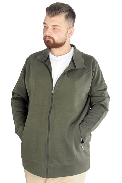 ModeXL Mode Xl Large Size Men's Cardigan Zippered Stell Stand Collar 20571 Khaki