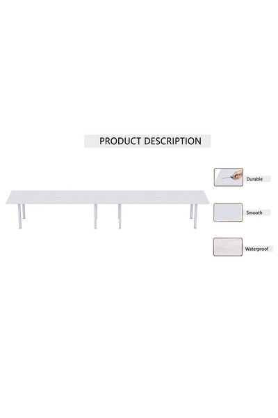 Mahmayi Meeting Table Conference Table with Wire Management & Metal Legs-8 Seater, U-Leg (White)