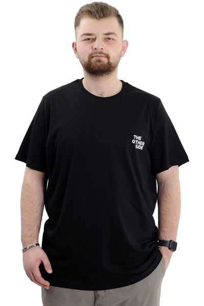 ModeXL Ανδρικό μπλουζάκι μαύρο μεγάλου μεγέθους - λαιμόκοψη, εμπριμέ THE OTHER SIDE U24039