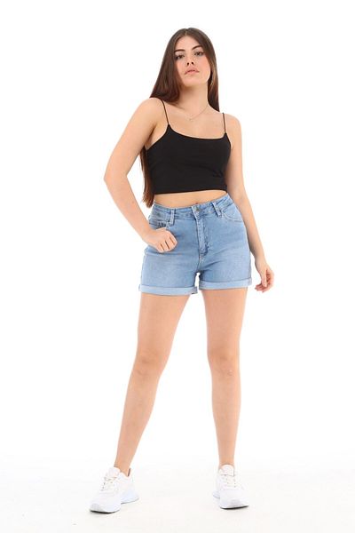 CEDY DENIM شورت جينز نسائي قصير بخصر عالٍ - ساق مزدوجة C604