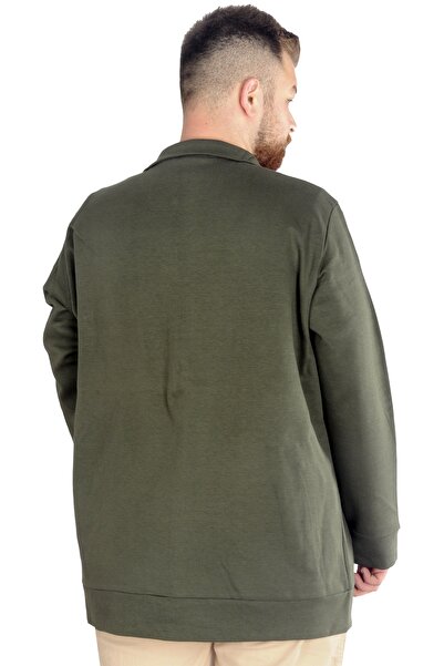 ModeXL Mode Xl Large Size Men's Cardigan Zippered Stell Stand Collar 20571 Khaki