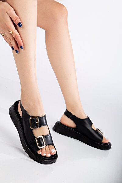 ds Dicle Stil Γυναικεία σανδάλια με λεπτή σόλα με λεπτομέρεια με διπλή αγκράφα