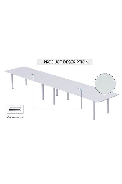 Mahmayi Meeting Table Conference Table with Wire Management & Metal Legs-12 Seater, U-Leg (White)