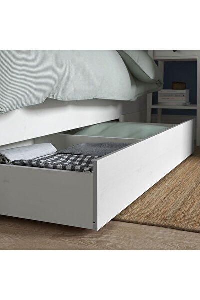 IKEA tek kişilik baza, beyaz vernik, 90x200 cm, 2 çekmeceli