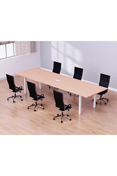 Mahmayi طاولة اجتماعات طاولة مؤتمرات مع إدارة الأسلاك وأرجل معدنية - 6 مقاعد،...