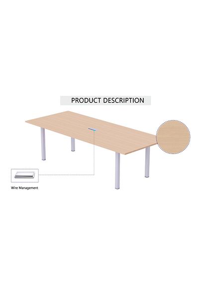 Mahmayi Meeting Table Conference Table with Wire Management & Metal Legs-4 Seater, U-Leg (Oak)