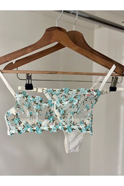 Yeşil Çiçekli Brode Bralet Takımı