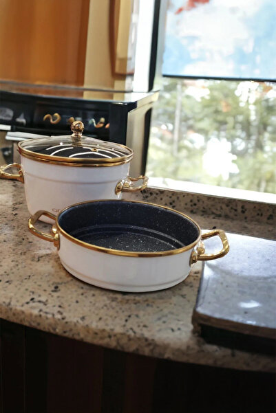 MİHMAN HOME طقم أواني طهي من AROW Balm باللون الأبيض المينا مكون من قطعتين