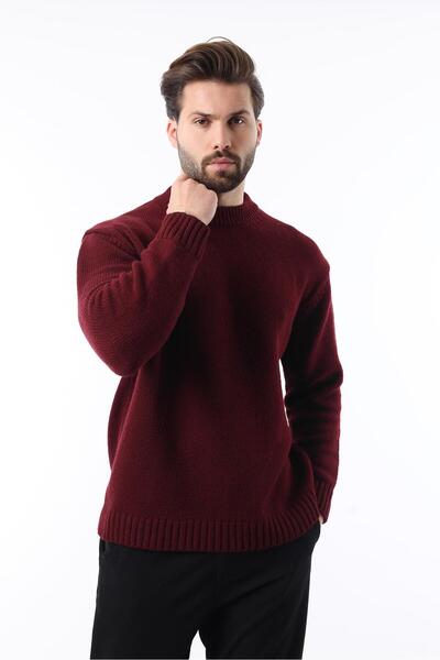 Madmext Bordo Bisiklet Yaka Overfit Erkek Triko Kazak E7402