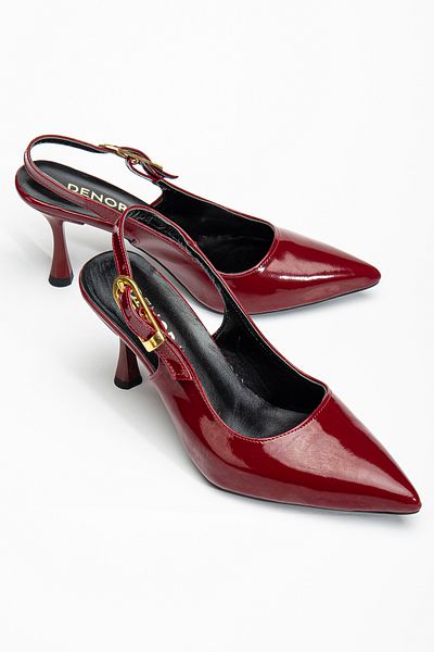 DENORA Stiletto cu cataramă cu vârf ascuțit din piele lacuită roșie