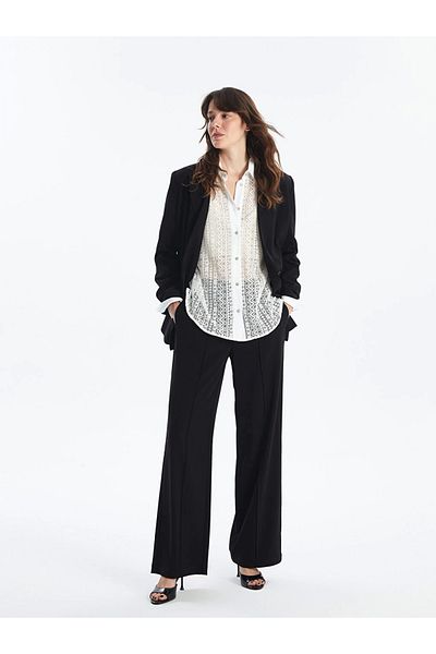LC Waikiki Γυναικείο παντελόνι LCW Vision Μαύρο Standard Fit ίσιο φαρδύ πόδι