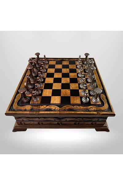 Metalicraft MC02 Metalicraft Premium Metal Chess Set - Natural Wooden Walnut Board with Drawers - Handmade