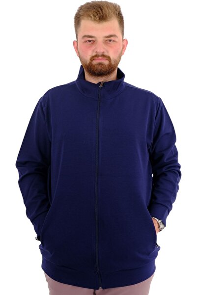 ModeXL Mode Xl Large Size Men's Cardigan Zippered Stell Stand Collar 20571 Indigo