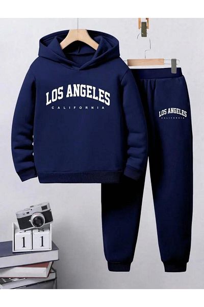 Afternoon Kids Παιδικό Σετ αθλητικής φόρμας με στάμπα Los Angeles με μπλε ναυτικό κουκούλα