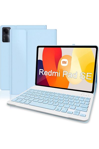 m.tk moveteck حافظة Xiaomi Redmi Pad SE مقاس 11 بوصة متوافقة مع تقنية البلوتوث مع حامل وحجرة قلم ولوحة مفاتيح مغناطيسية