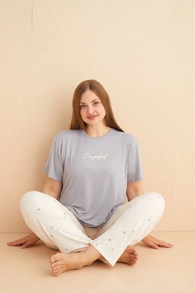 Elit Gray Plus Size Lycra Milan Battal Short Sleeve Pajamas Set /28