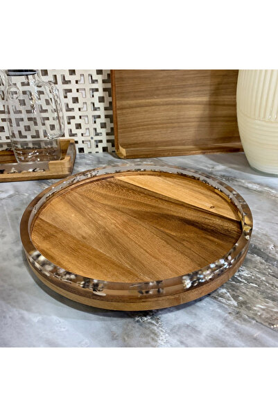 MİHMAN HOME Akasya Dönen Ahşap Sunum Tabağı Kenarlı