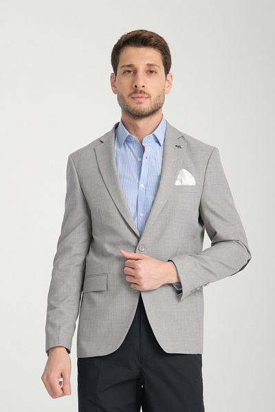 Frappoli Ανδρικό γκρι σουέτ Slim Fit Blazer - Drs Pieros, Μικτό βαμβάκι, τέσσερις εποχές
