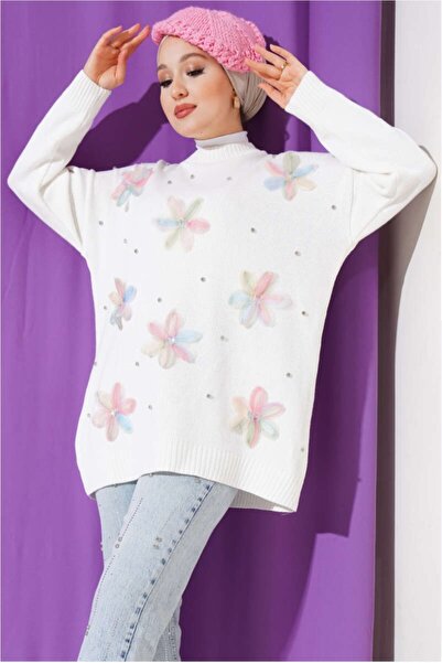 EDL Tül Çiçekli Triko Tunik