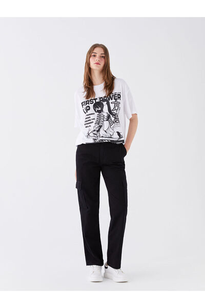 LC Waikiki Siyah Standart Fit Kadın Kargo Pantolon