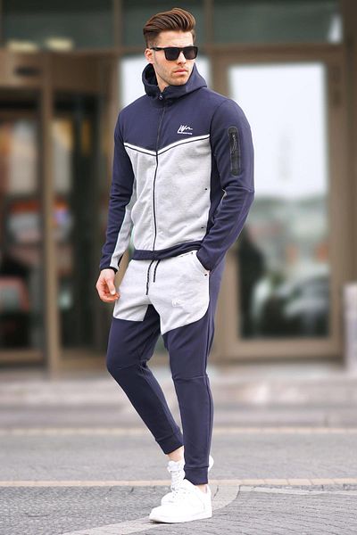 Madmext Navy Blue Zippered Men's Tracksuit Set 5697