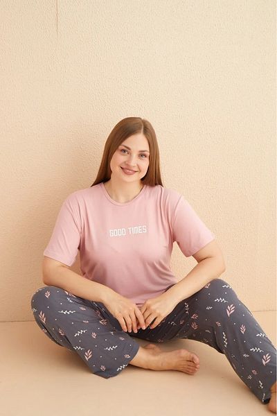 Elit Lycra Milan Oversize Short Sleeve Plus Size Pajama Set - Powder Good Times /27