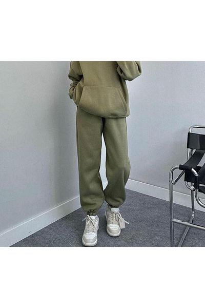 FUNSTYLE Γυναικεία χακί χρώμα Oversize Λαστιχένια Πόδια Χειμερινά Φούτερ
