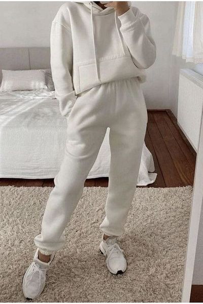 FUNSTYLE White Rubber Leg Cotton Winter Plus Size Sweatpants