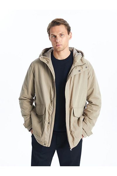 LC Waikiki Ανδρικό λεπτό παλτό SOUTHBLUE Beige Comfortable Fit Hooded