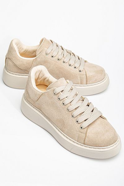 DENORA Piele bej Cremă nurcă mată piele intoarsa Talpa groasa Pantofi sport casual cu siret