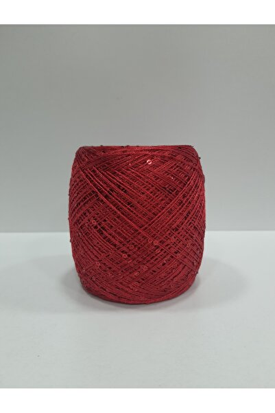 İPLİKOUTLET Koyu Kırmızı Üzeri Kırmızı Pullu İp 200 Gram