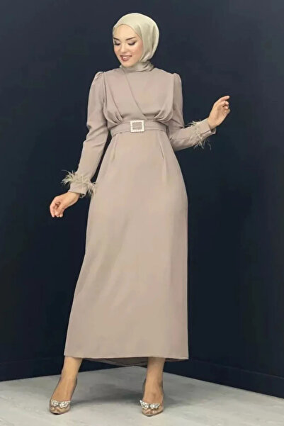 Tesettür Diyarı Γυναικεία κρέμα για φόρεμα από ύφασμα κρεπ με τρίχες