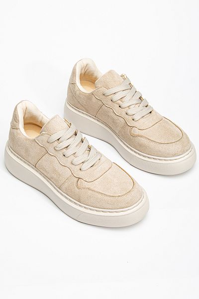 DENORA Piele bej Cremă nurcă mată piele intoarsa Talpa groasa Pantofi sport casual cu siret