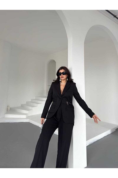 MYGİYİMİSTANBUL Belt Detail Blazer Jacket Loose Pantalon Suit-Women's Suit