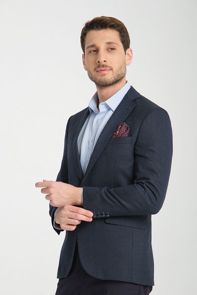 Frappoli Timone Men's Dark Navy Slim Fit Slim Fit Patterned Seasonal Blazer Jacket