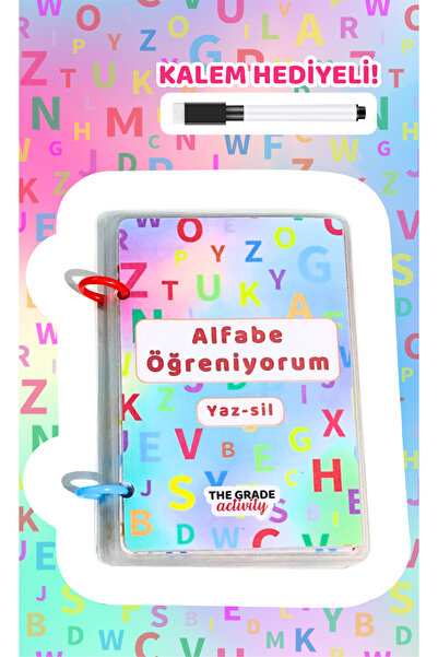 The Grade Yaz sil Alfabeyi Öğreniyorum,Eğitici Alfabe Kartları,Alfabe Seti,Eğitici Oyuncak (12,5 CM X 10,5 CM)