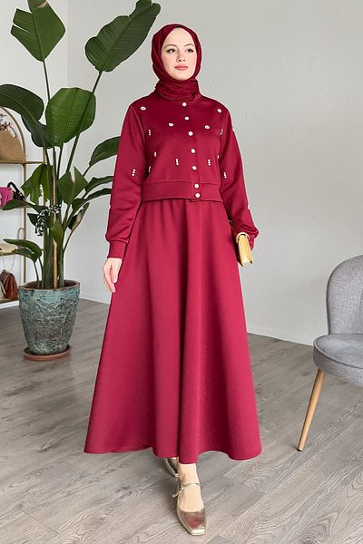 InStyle Κόκκινο κοστούμι με πέτρινη φούστα κατάδυσης