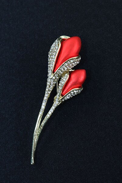 KEEBA Asaletin ateşi Lale tomurcuğu broş gold dallı pırlanta kesim taşlı lale...