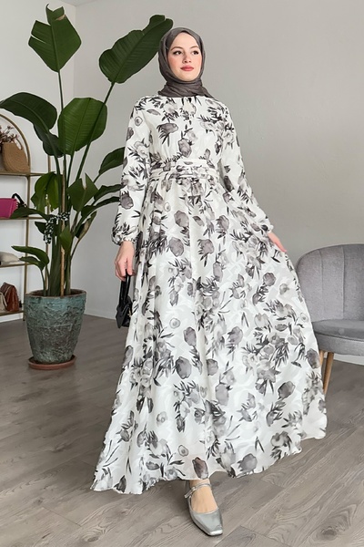 InStyle Rochie albă din șifon cu detaliu talie cu nervuri