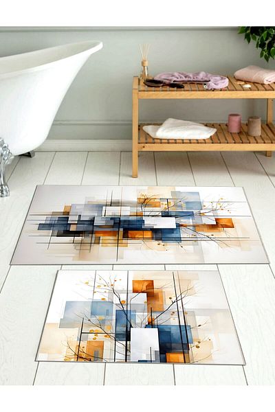 Ardizayn Bohemian - Αντιολισθητική, Βαμβακερή Υφαντή Βάση (60X100 - 50X60CM) Μοκέτα μπάνιου 2 τεμαχίων