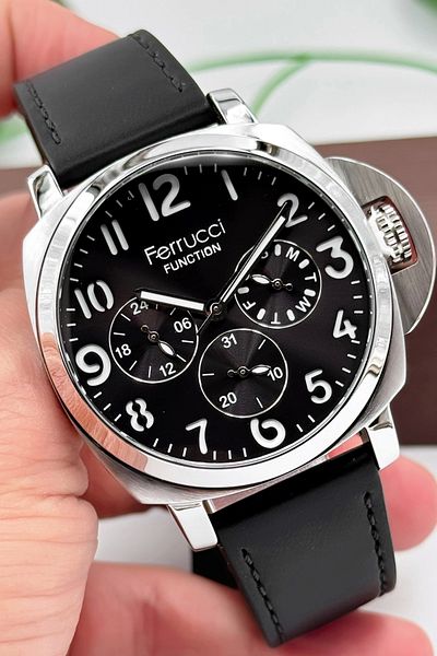 Ferrucci Men's Wristwatch 3Atm Bracelet - Black Leather Cord, Gift Sdfer141