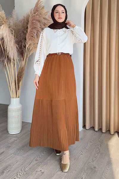 InStyle Pleated Scuba Crepe Tile Skirt